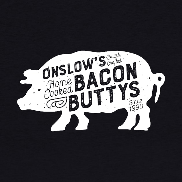 Onslow's Bacon Butty - Pig Design (White on Red) by jepegdesign